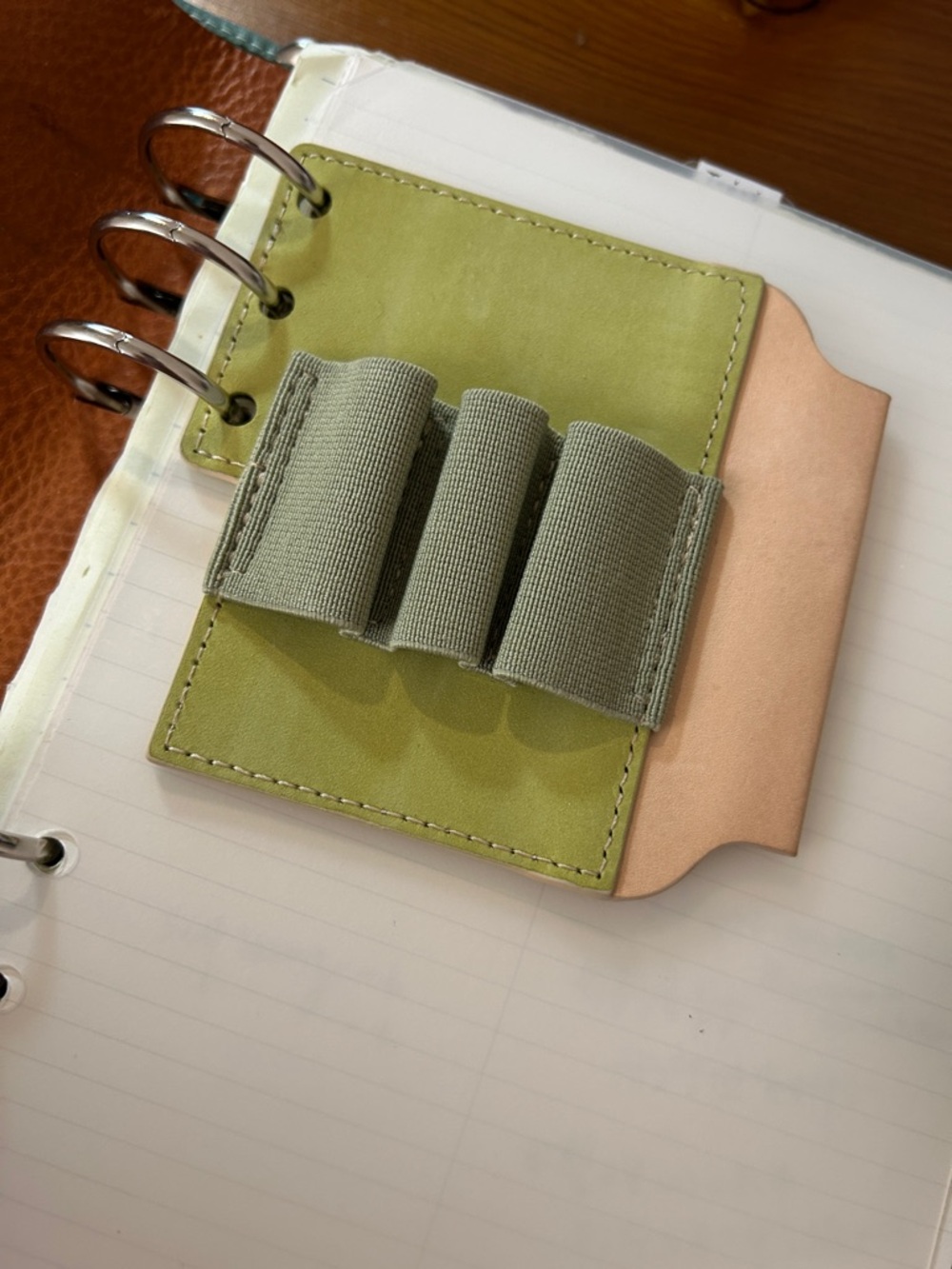 Olive Green Leather Notebook Pen Holder